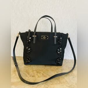 KATE SPADE black jewel nylon tote shoulder bag crossbody bag